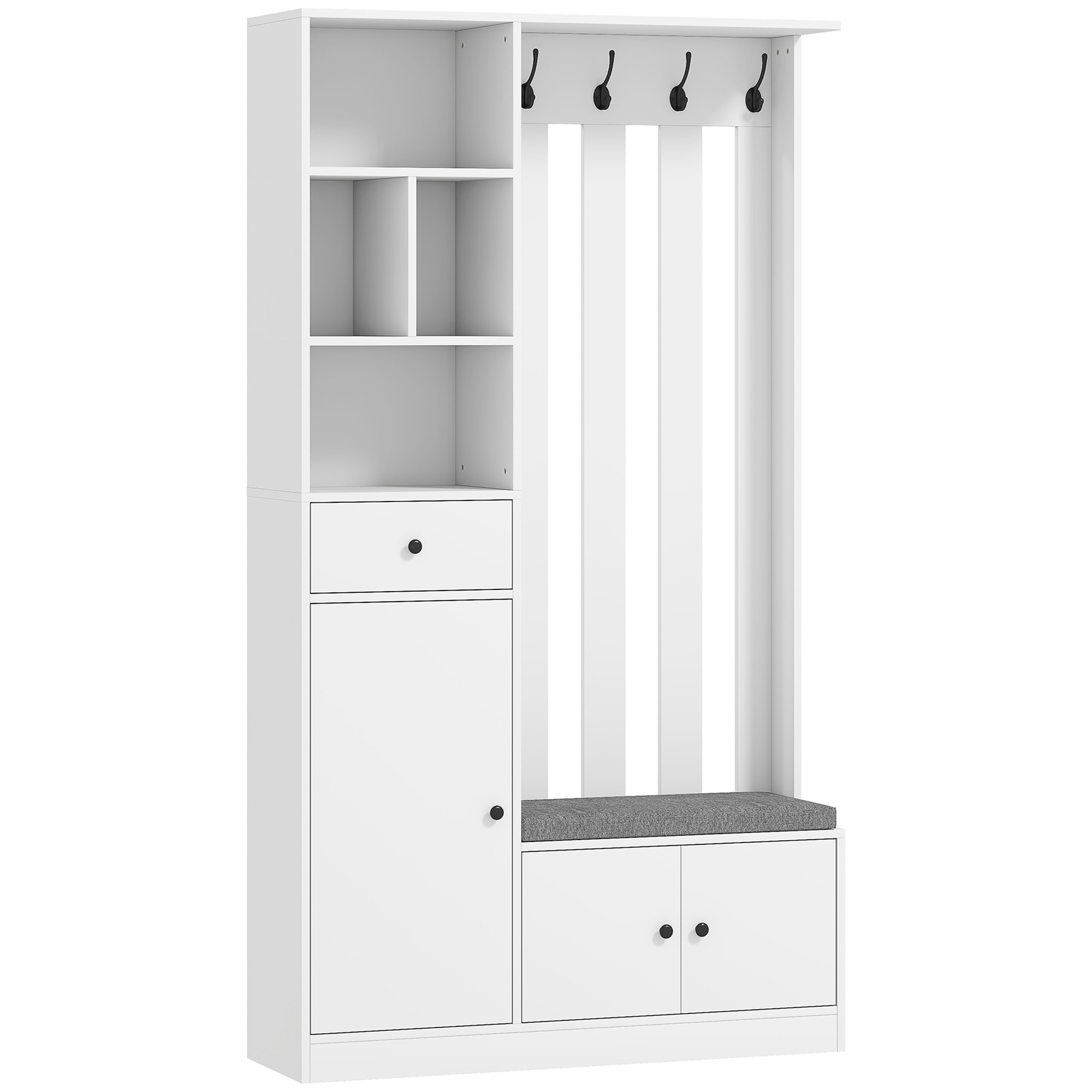Vestiaire d'entrée banc chaussures multi-rangement gris blanc