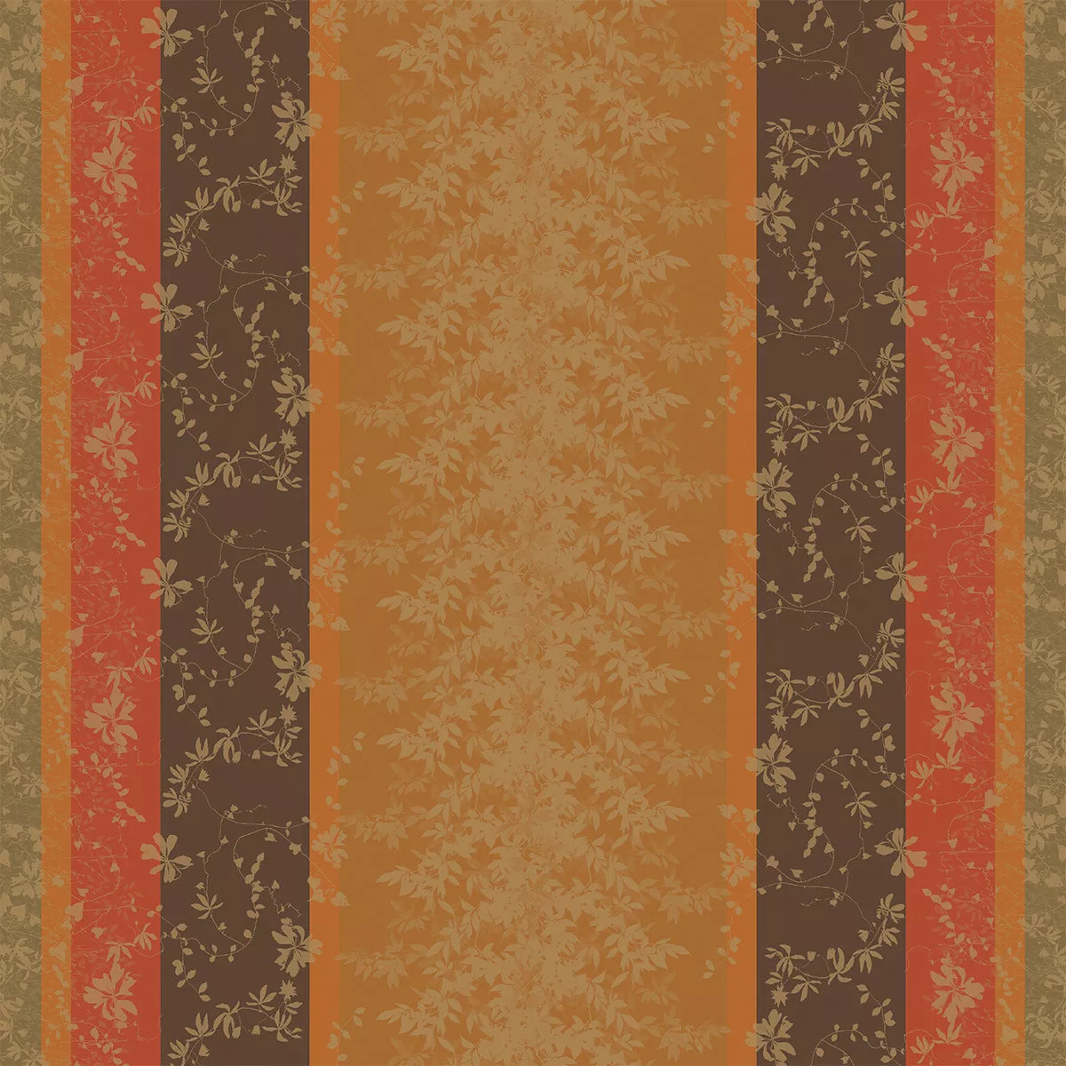 Nappe pur coton 220 g/m² motif jacquard orange marron Mille lierres automne