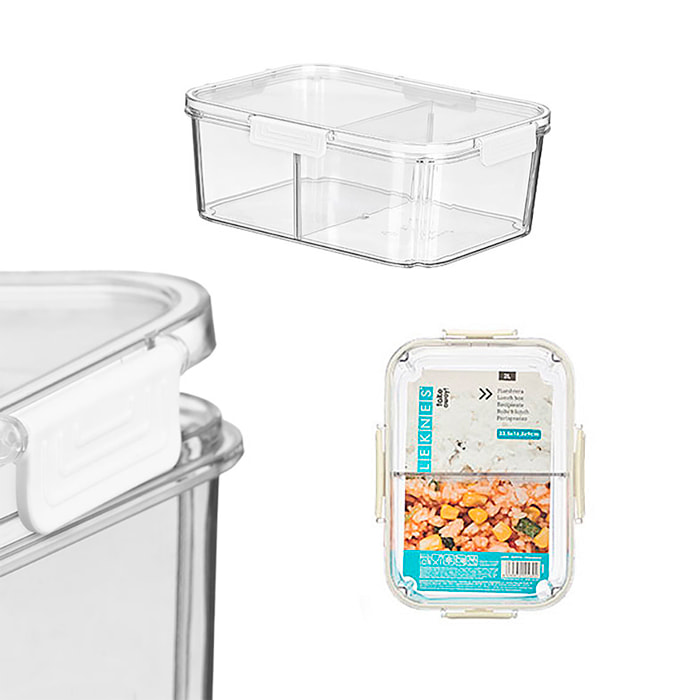 Contenitore ermetico trasparente con divisore rimovibile. Capacità di 2000ml.