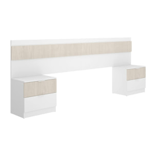 Testiera letto Trudy, Spalliera, Testata per camera da letto, Poggiatesta, 248x34 h96 cm, Bianco e Rovere