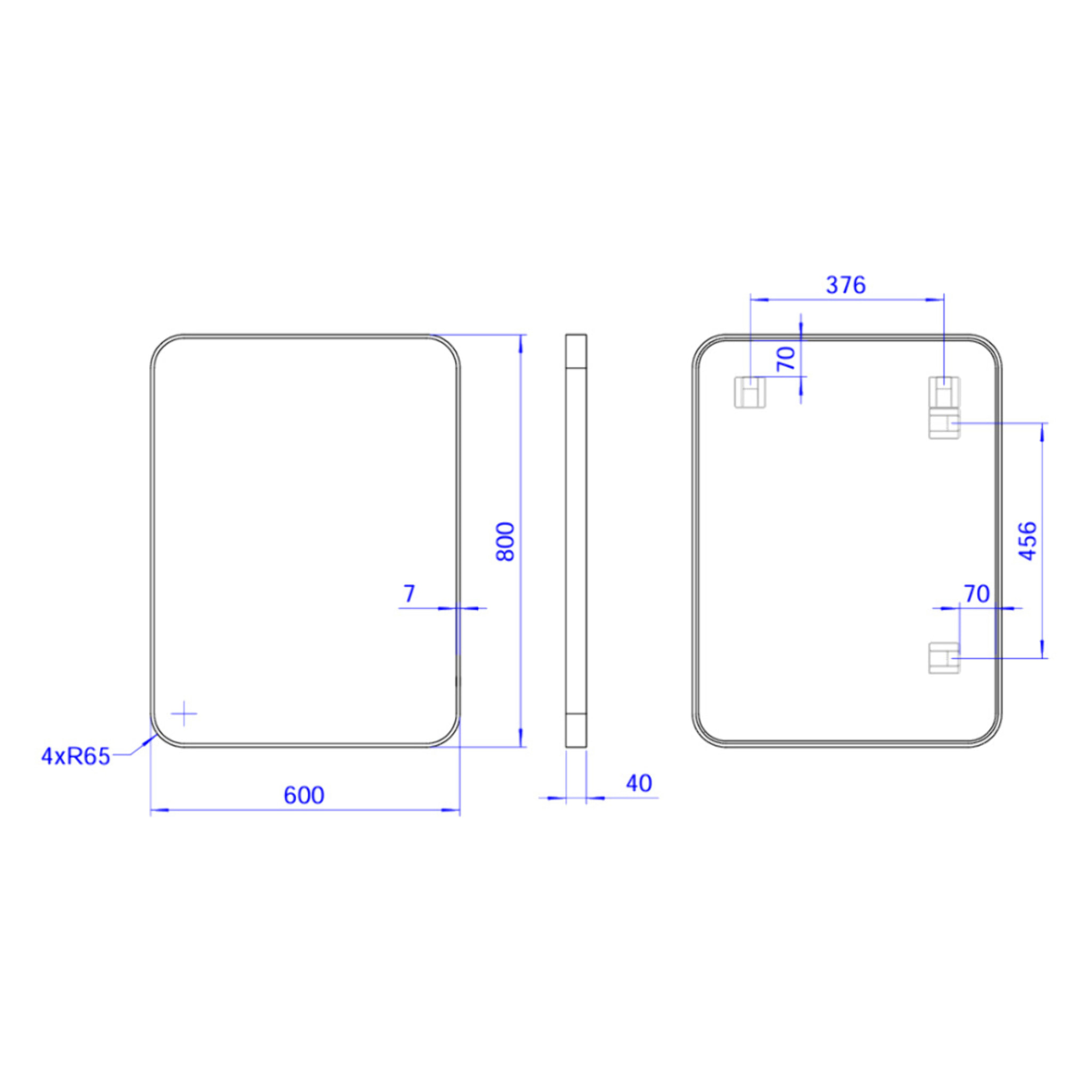 60x80 cm miroir suspendu rectangulaire, cadre en aluminium, noir (SATZOB6080CE)