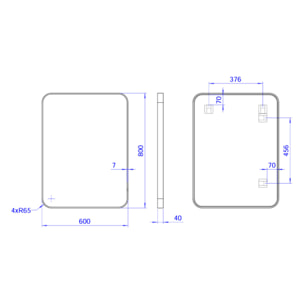 60x80 cm miroir suspendu rectangulaire, cadre en aluminium, noir (SATZOB6080CE)