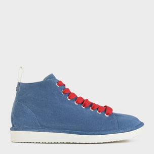 ZAPATO ABOTINADO HOMBRE P01 DE ANTE AZUL BÁSICO ROJO