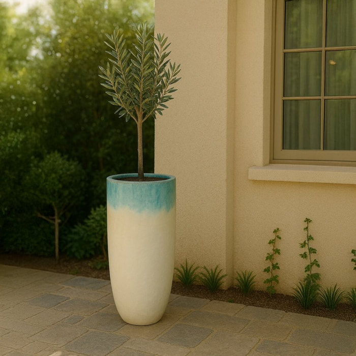 Vaso grande da terra in ceramica celeste e bianco 60x100 cm - Real