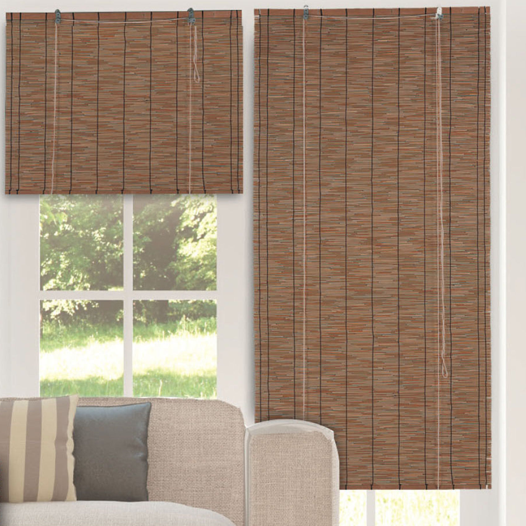 Store en baguettes de roseau avec enrouleur - Marron Foncé