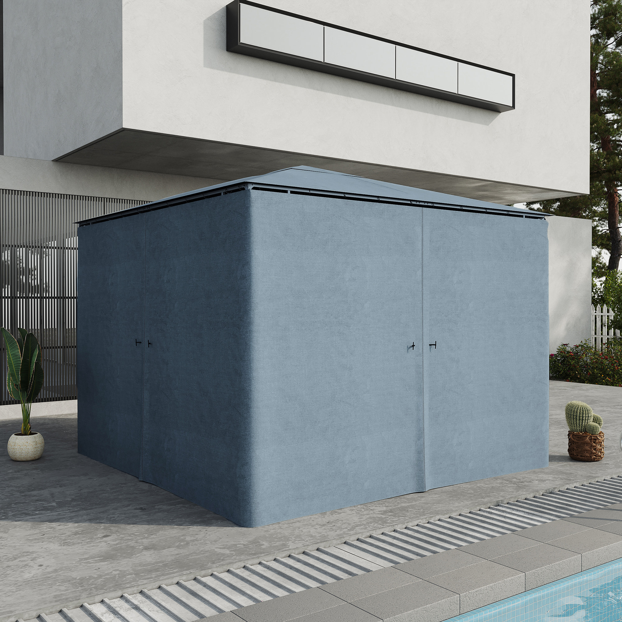 Parois latérales de rechange barnum tonnelle 3 x 3 m - 2 systèmes d'attache boucles ou crochets - zip - polyester gris