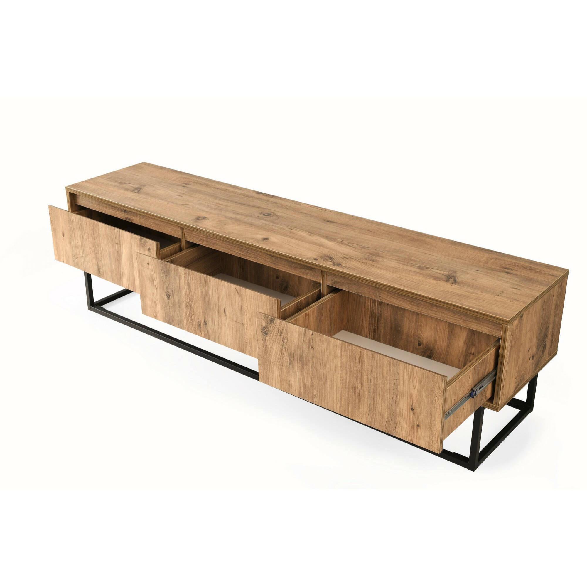 Mobile porta TV Dpinat, Credenza da soggiorno, Armadio basso per TV, Base parete attrezzata, 180x40h50 cm, Quercia e Nero