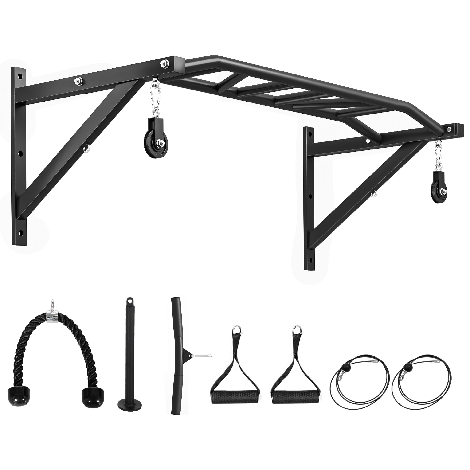 Barre de traction murale multi-prise avec accessoires et kit complet installation max. 200 Kg acier noir