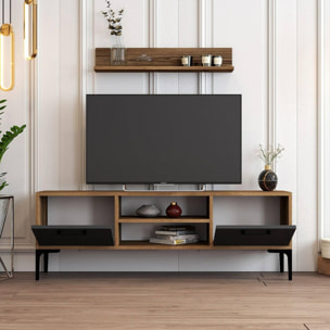 Mobile porta TV Dpiston, Credenza da soggiorno, Armadio basso per TV, Base parete attrezzata, 140x30h48 cm, Noce e Antracite