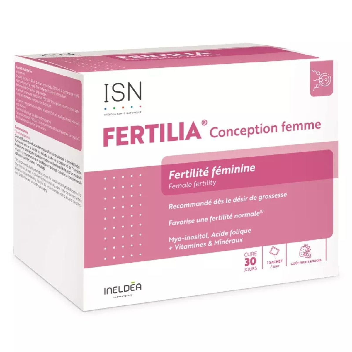 ISN - Ineldea Santé Naturelle Fertilia Conception Femme - Complément alimentaire à base de Myo-inositol, Acide Folique, Iode et antioxydants - Favorise une fertilité normale chez la femme - Cure 30j