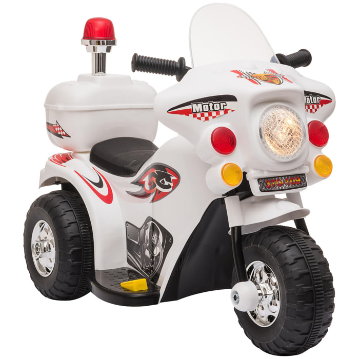 Moto scooter électrique pour enfants modèle policier 6 V 3 Km/h fonctions lumineuses et sonores top case blanc