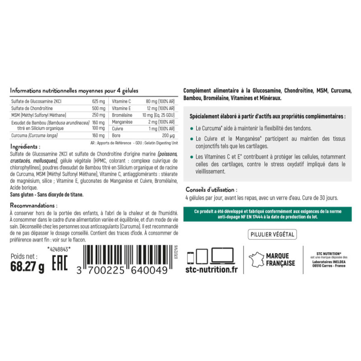 Artrosamine - Complément alimentaire à la Glucosamine, Chondroïtine, MSM, Curcuma, vitamines & minéraux - Résistance & articulations - Souplesse des tendons - Lot de 3