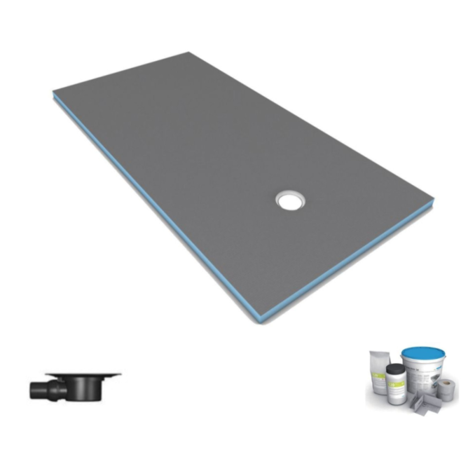 Receveur de douche à carreler 160 x 100 WEDI Fundo Primo rectangle écoulement excentré + bonde horizontale + kit d'étanchéité