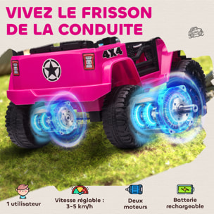 Voiture 4x4 électrique enfant 12 V 5 Km/h max. télécommande incluse effets lumineux sonores lecteur MP3 USB rose