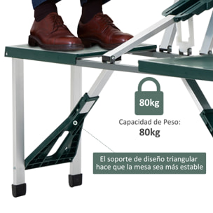 Mesa Plegable de Camping con 4 Asientos y Agujero para Sombrilla Picnic y Playa