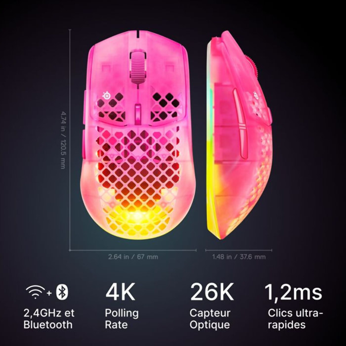 Souris Gamer Sans Fil STEELSERIES Aerox 3 WL Gen 2 - MagentaHaze