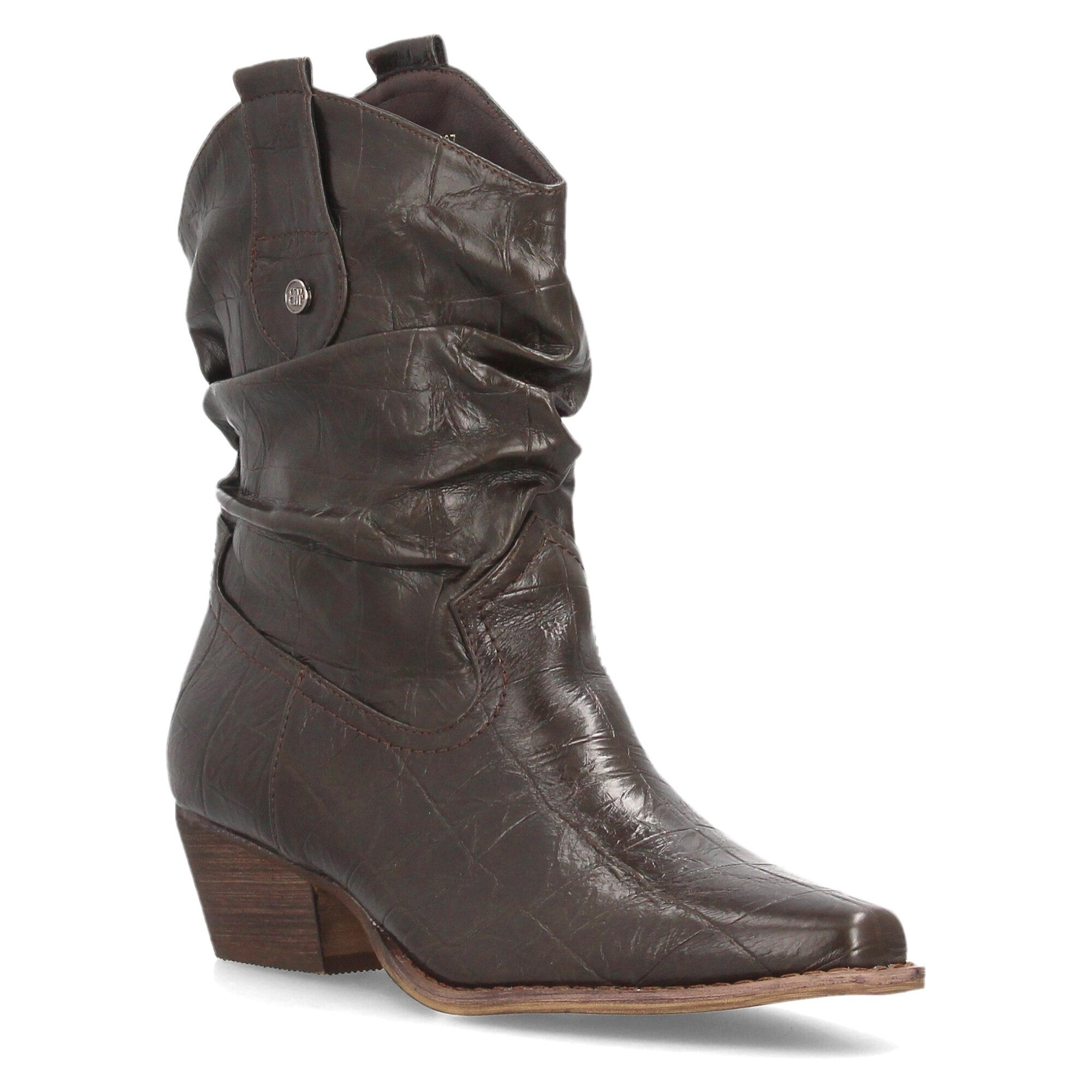 Botines cowboy fruncidos con grabado de cocodrilo para mujer