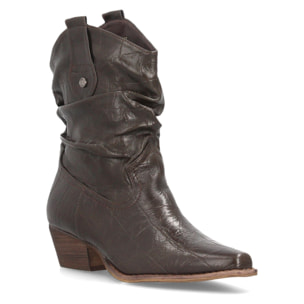 Botines cowboy fruncidos con grabado de cocodrilo para mujer
