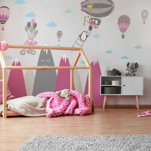 Stickers muraux enfants - Décoration chambre bébé - Autocollant Sticker mural géant enfant montagnes scandinaves ANIMAUX HEUREUX