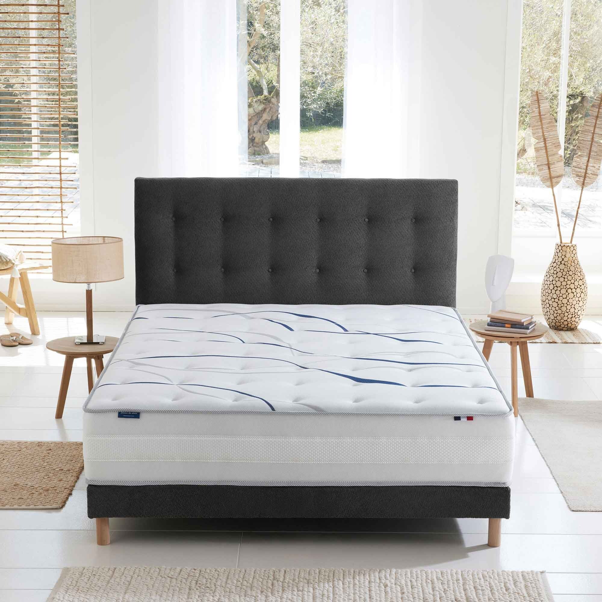 Ensemble matelas mémoire de forme MEMORIA avec sommier, chenille bouclettes gris anthracite
