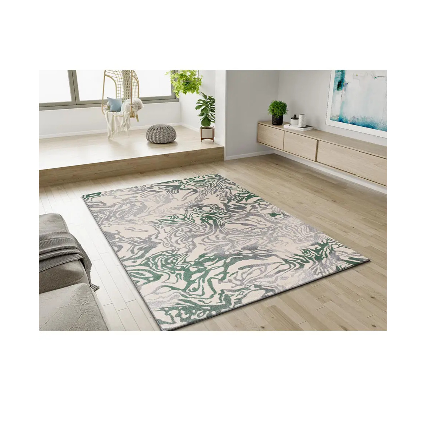 ASTRA Alfombra abstracta de pelo corto verde, varias medidas disponibles.