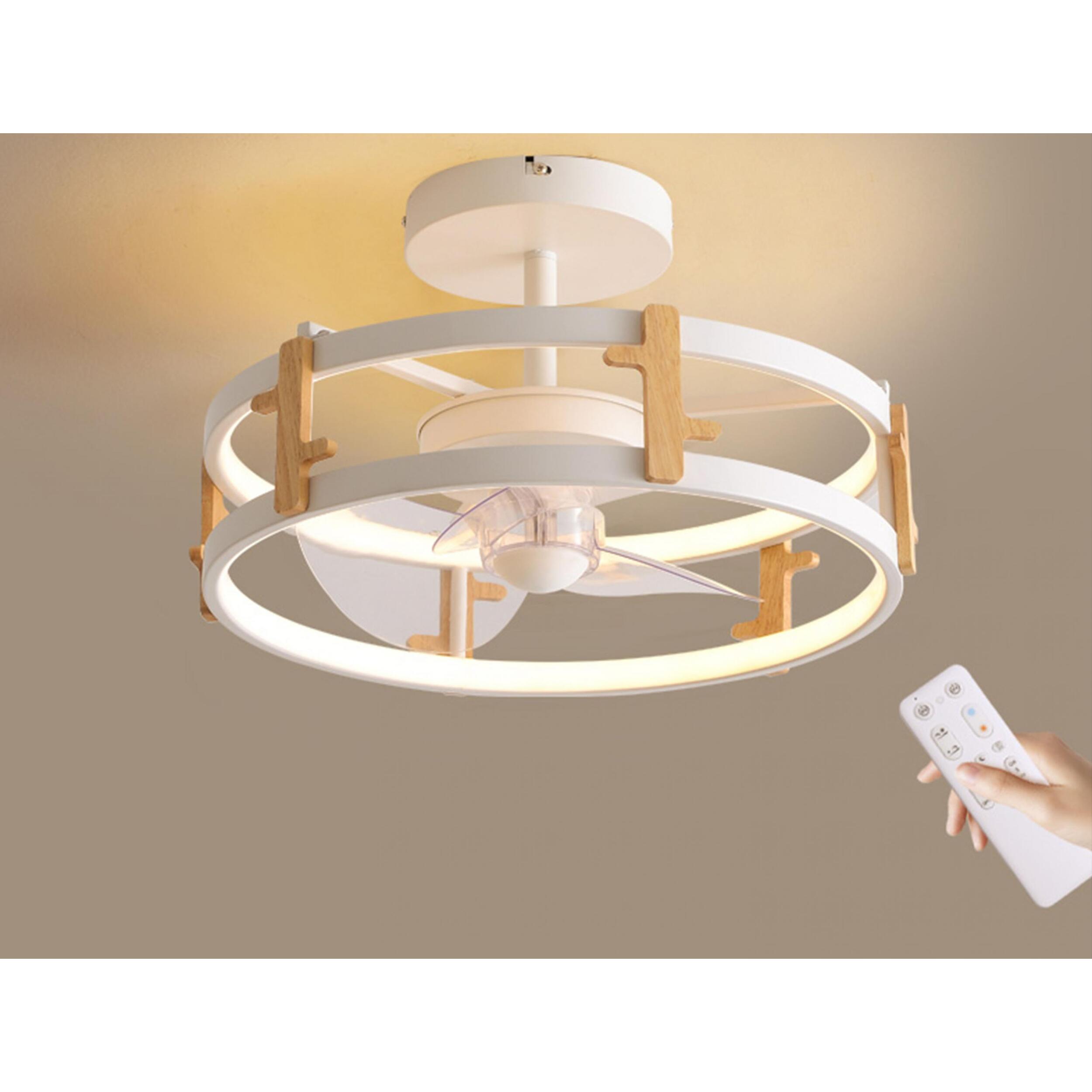 Lampe à ventilateur LED avec détails en bois