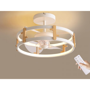 Lampe à ventilateur LED avec détails en bois