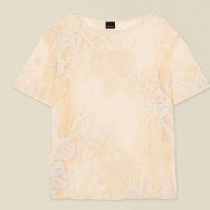 Oltre - Blusa in pizzo con ricamo floreale - Bianco