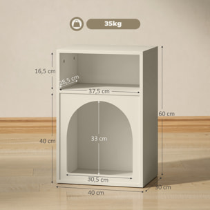 Mesita de Noche Moderna Mesilla de Noche Estrecha con 2 Compartimentos Abiertos Diseño en Forma de Arco Mesa Auxiliar para Salón Dormitorio 40x30x60 cm Crema