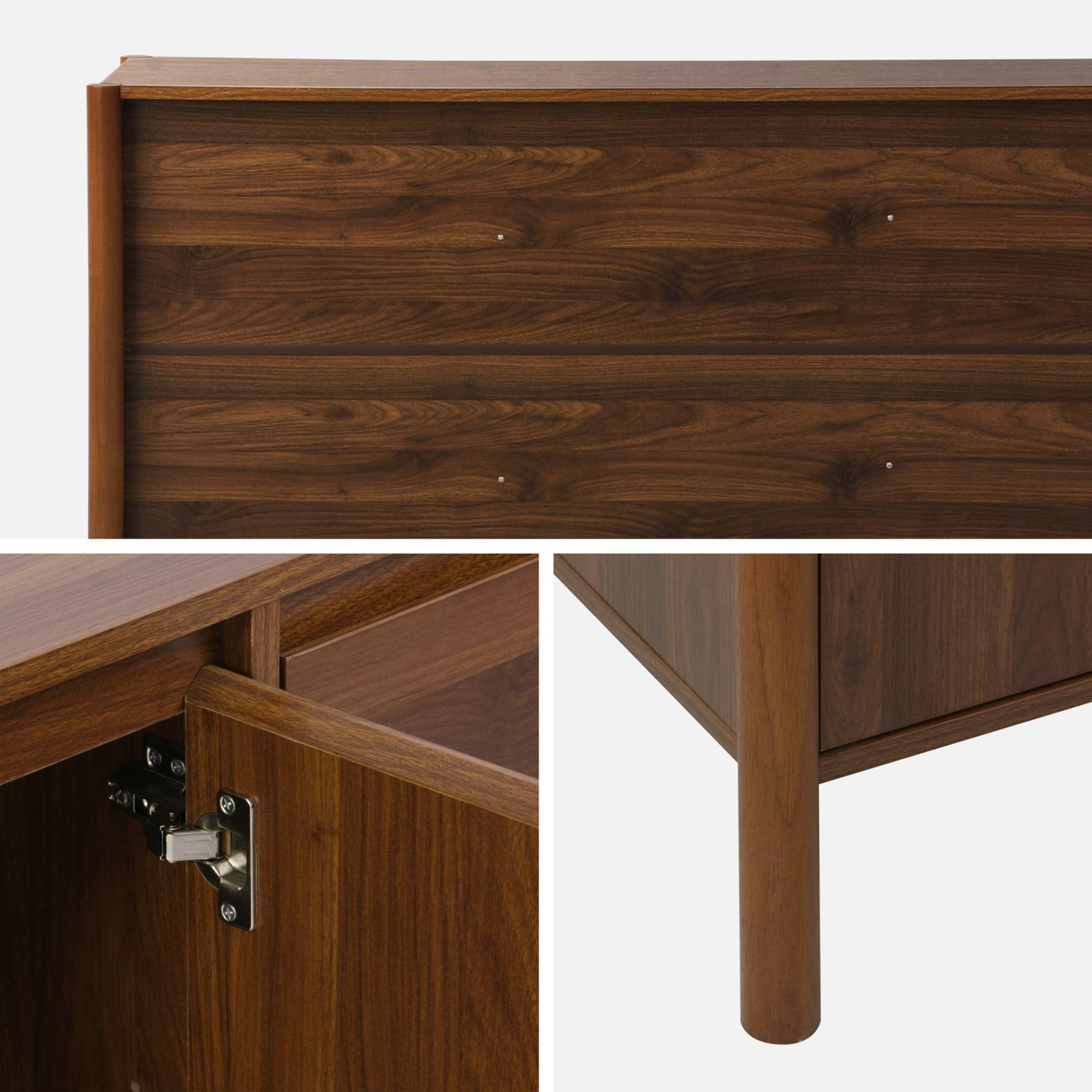 Buffet décor bois 3 portes noyer - 140 x 42 x 78.5 cm - Harmony