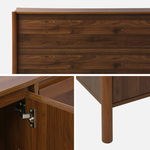 Buffet décor bois 3 portes noyer - 140 x 42 x 78.5 cm - Harmony