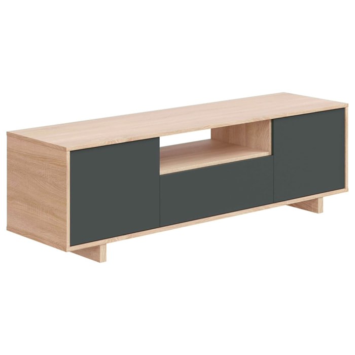 Mobile TV Con 3 Ante E Vano Centrale Design Nordico Moderno Mobile Porta TV Con Passacavi Per Salotto 150 x 46 x 41 Cm Colore Rovere E Nero