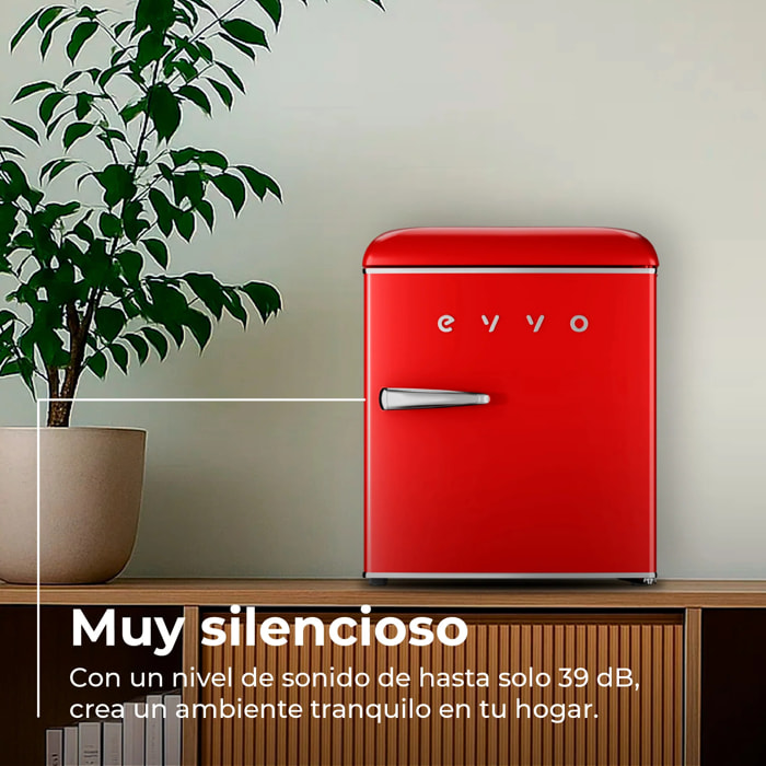EVVO Frigorífico Mini F20 Retro Rojo, 45 litros, diseño vintage, bajo consumo, silencioso