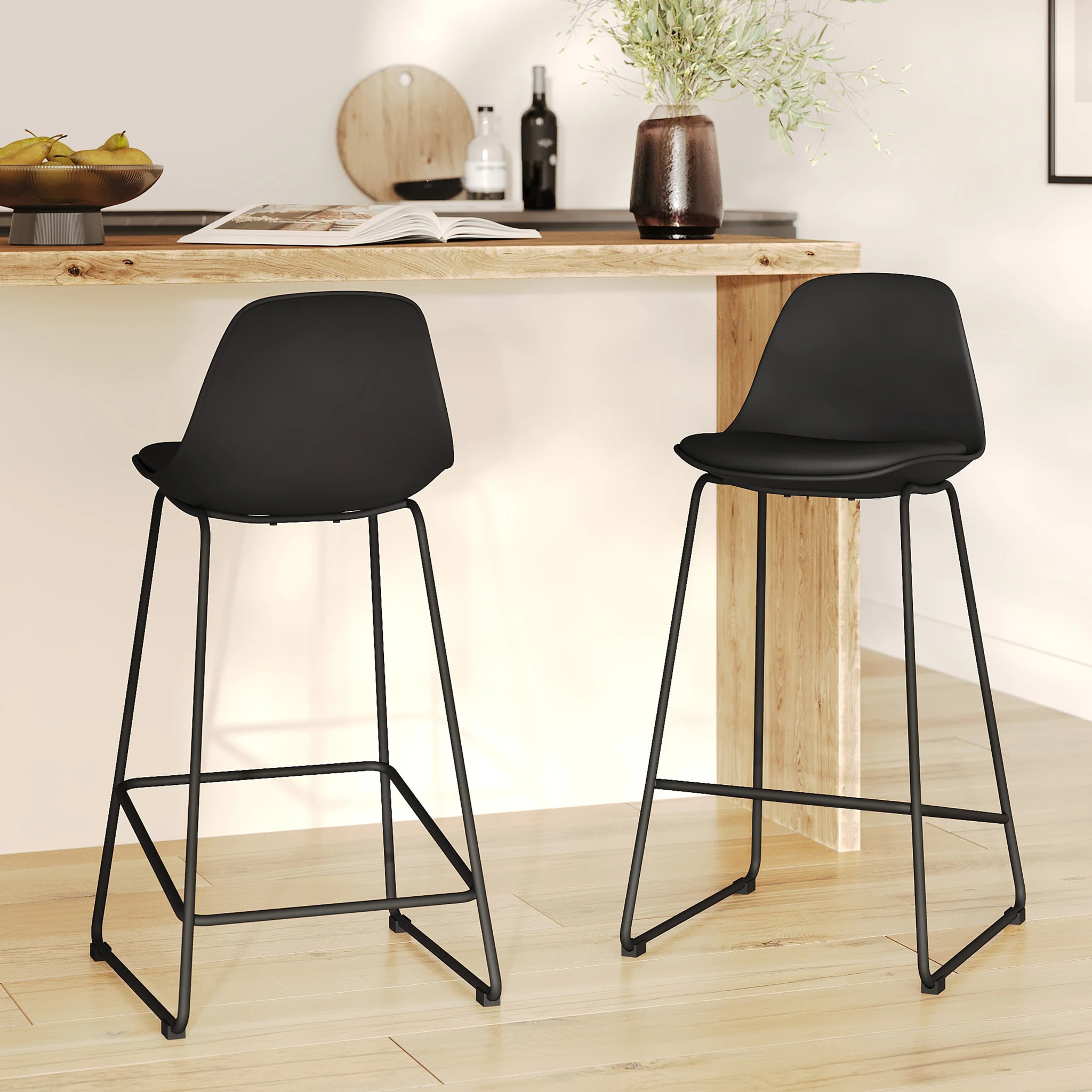 Lot de 2 chaises pour îlot central 65 cm noires - Leni