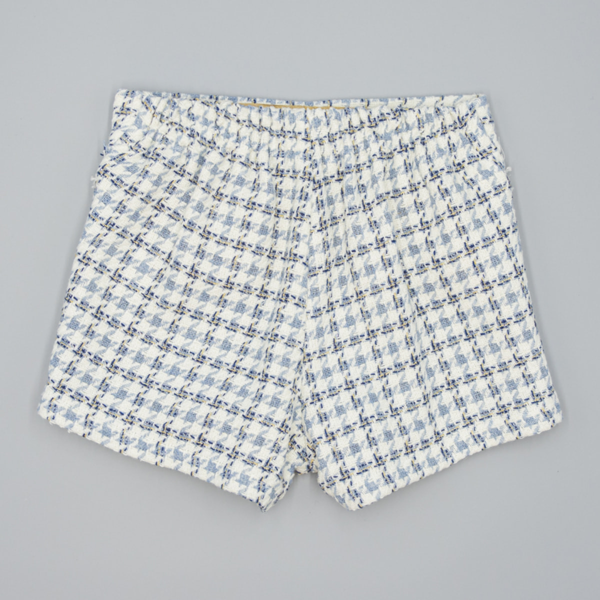 Short Azul De Tejido Estructurado Con Cuadros