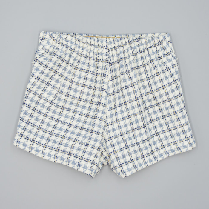 Short Azul De Tejido Estructurado Con Cuadros