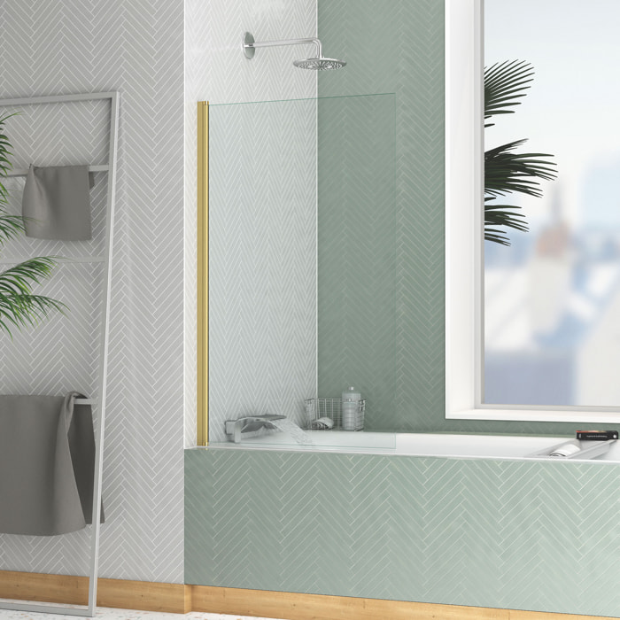 Pare baignoire Rabattable 70x120cm - Profilé finition Or Doré Brossé - Verre Trempé 4mm - ELEMENTARY