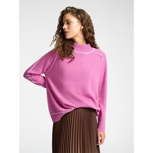Elena Mirò - Maglia in lana con bordi a contrasto - Fucsia