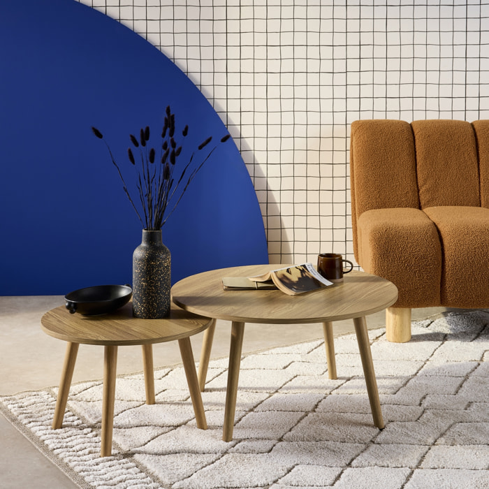 Lot de 2 tables basses rondes effet frêne Népal