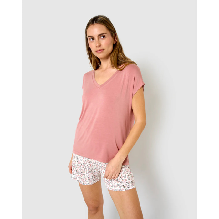Pigiama corto in viscosa rosa