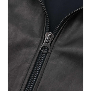 Giubbotto biker in pelle naturale nera collo coreana