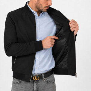 Giubbino in vera pelle di vitello scamosciata Nero-Slim Fit