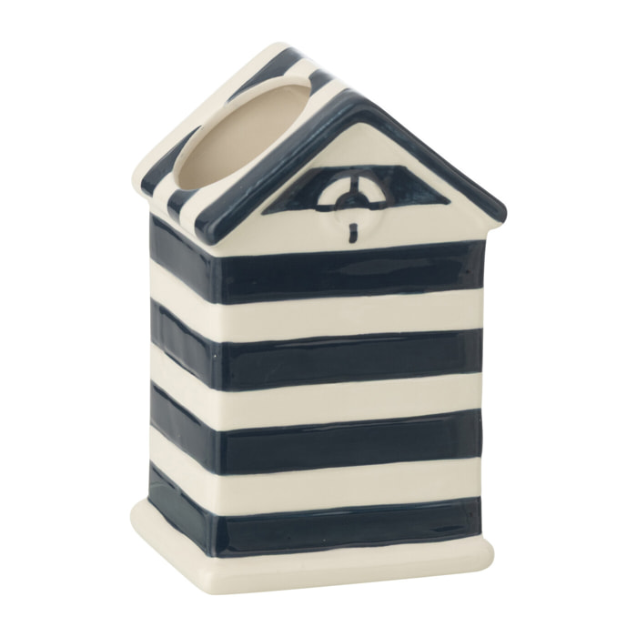 J-Line Cache-Pot Beach House - porcelaine - bleu/blanc - small - 2 pièces