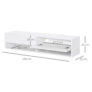 Mueble de TV de Pared Mueble de TV para Salón con 2 Compartimentos y 2 Armarios con Puertas Abatibles Mueble para Televisión de 60 Pulgadas 140x32x31 cm Blanco