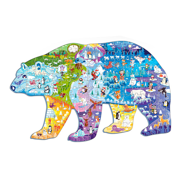 Puzzle di cartone con 128 pezzi. Design orso polare.