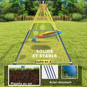 Balançoire portique enfant 4 en 1 acier jaune bleu