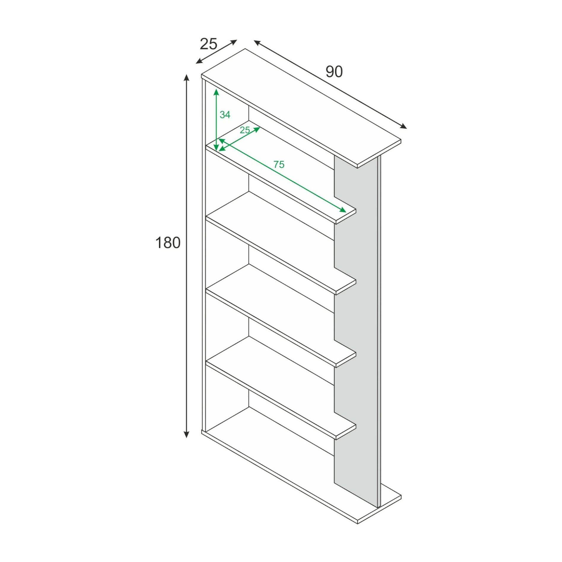 Libreria Columbia, Mobile portalibri bifacciale a 5 ripiani, Scaffale divisorio da ufficio o cameretta, cm 90x25h180, Bianco e Rovere