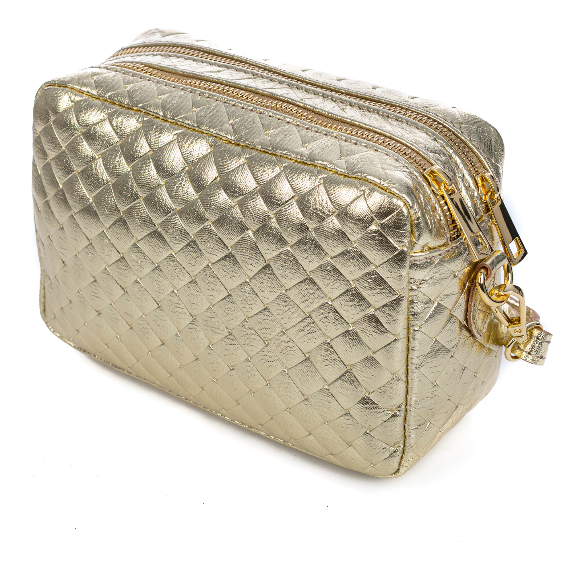 Degna bolso bandolera mujer. Piel auténtica Gamuza con grabado entrelazado y lacada brillante.