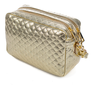 Degna bolso bandolera mujer. Piel auténtica Gamuza con grabado entrelazado y lacada brillante.