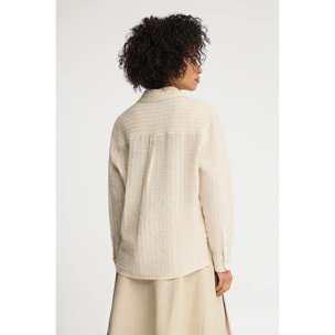 Camicia a righe beige effetto stropicciato, fit ampio e ricamo Rigby Go